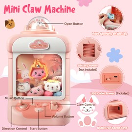 Tracpos Claw Machine for Kids,Mini Vending Machines Candy Grabber Prize Dispenser Toys for Girls,Electronic Arcade Claw Game Machine for Party Birthday with Lights Sound & 20 Plush Toys
