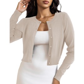 LETDIOSTO Cropped Cardigan Bolero Shrug for Women, Button Down Long Sleeve Knit Sweater for Dresses,for Jeans,Camel M