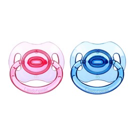 Landofgenie Adult Size Dummy Large Teat Shield Dummy Gloss Transparent Design 2 Paci Pack - Blue and Pink