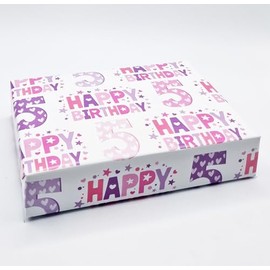 4 Sheets 4 Tags 5th Happy Birthday Pink Lilac Purple Wrapping Paper Age 5 Cute Birthday Giftwrap Female (PA)