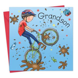 Twizler Happy Birthday Card For Grandson with Mountain Bike – Grandson Birthday Card – Childrens Birthday Card – Boys Birthday Card – Birthday Card For Grandson - Grandson Gifts