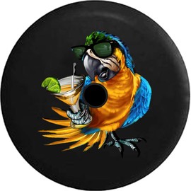 Pike Outdoors JL Series Spare Tire Cover Backup Camera Hole Tropical Parrot Macaw Sunglass & Cocktail Black 32 in