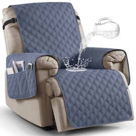 Ruaozz 100% Waterproof Recliner Chair Covers, Non-Slip Reclining Covers for Recliner Chair Washable Chair Cover, Recliner Covers with Pockets for Kids, Dogs, Pets (Blue Grey, 23'')