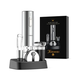 TOMEEM Electric Wine Opener Set - Rechargeable Wine Bottle Opener with Vacuum Stoppers,Wine Pourer, Foil Cutter,and Storage Stand - Ideal Wine Accessories & Wine Gift Set for Wine Lovers