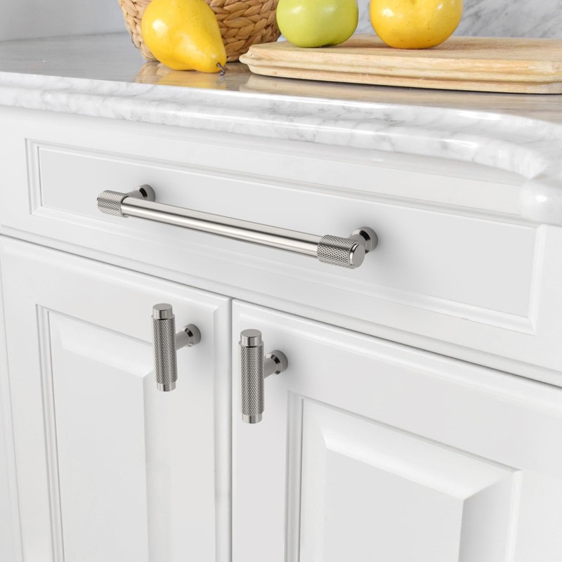 Amerdeco 10 Pack Brushed Satin Nickel Knurled Cabinet Pulls 6.3