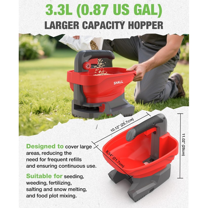 SHALL Battery Powered Fertilizer Spreader, 7.2V Rechargeable Seed Spreader for