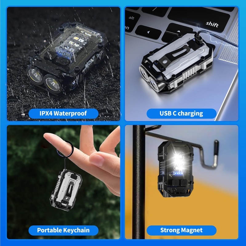 PINSAI 2 Pack Mini Keychain Flashlight with Clip, LED Magnetic