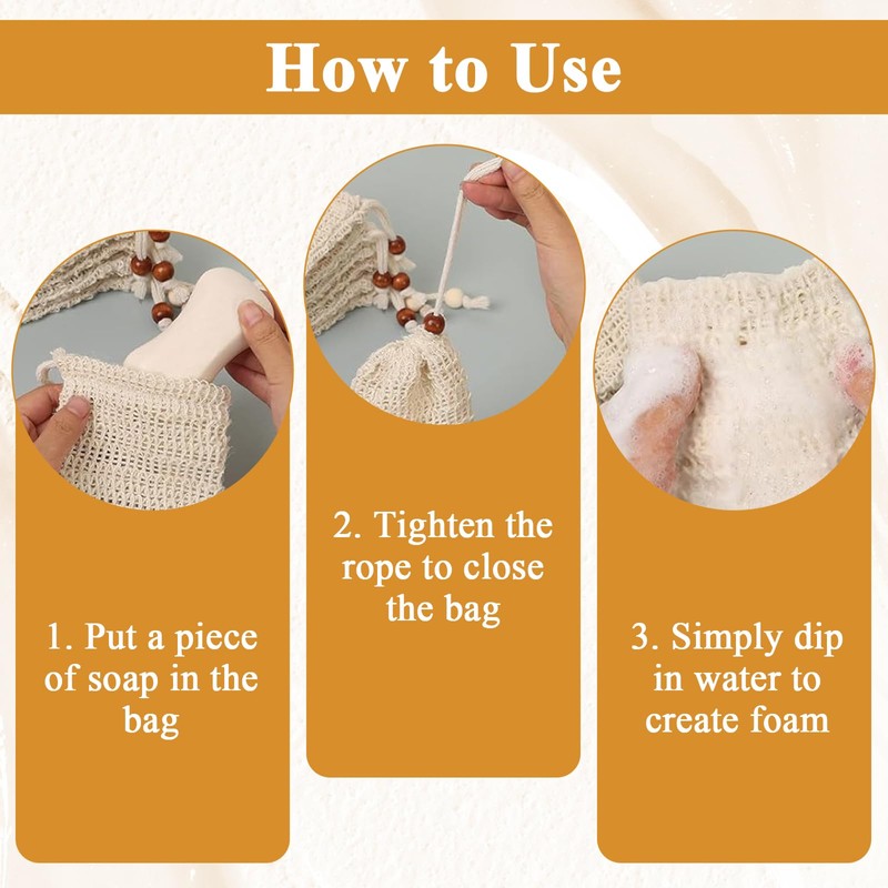 ExcellaElite 6 PCS Sisal Soap Bag for Shower with Drawstring,