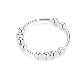 Anti Anxiety Ring fo Women fidget Rings for Anxiety with spinner Beads Stress Relief Stacking Rings Girls Jewelry (Silver, 8)