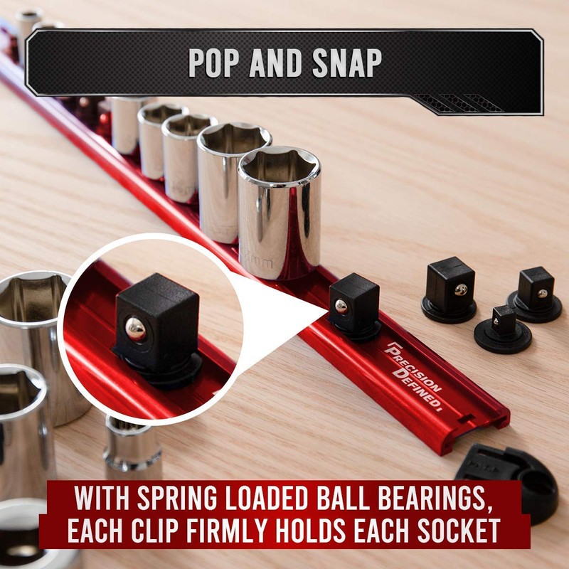 Precision Defined Aluminum Tool Socket Holder | Red, Single 1/4-Inch