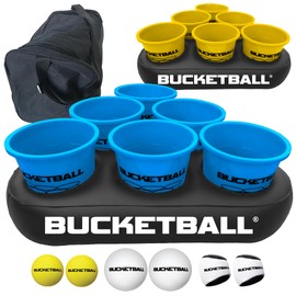BucketBall | Team Color Edition | Party Pack (Light Blue/Yellow): Original Yard Pong Game: Best Camping, Beach, Lawn, Outdoor, Family, Adult, Tailgate, Jumbo, Giant Game
