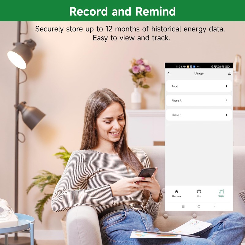 WiFi Energy Monitor with 2 * 300A Clamps, Real-Time Electricity