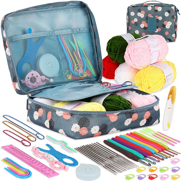 Coopay 58 Piece Crochet Set for Beginners, Includes Crochet Hooks with Soft Handle, Lace Crochet Hook, Crochet Yarn, Crochet Accessories, Portable Bag & More, Beginner Hook Needle Sets with Wool and