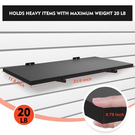 Tcevily 6 Pack Wooden Slatwall Shelf, 24" x 12" Slat Wall Shelves with Metal Brackets Heavy Duty Slatwall Shelving Organizer Accessories for Home Garage (6, 11.8" x 23.6")