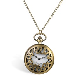 JewelryWe Men Women Pocket Watch Unique Hollow Cover Arabic Numeral Dial Watch Pendant Necklace with Chain