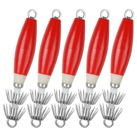 OROOTL Glow Squid Jig Hooks Kit, 5/10pcs Saltwater Luminous Squid Jigs Lure Fluorescent Fishing Cuttlefish Sleeve Squid Jig Baits Night Fishing Octopus Lures Set with Tackle Box