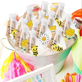 CiciBear 60 Pack Bee Party Return Favors with Bees, Honeypot, Honeycomb and Sunflower Keychains, 20 Tags and 20 Bags for Mommy to Bee, Baby to Bee Baby Shower, Kids Birthday, Happy Bee Day