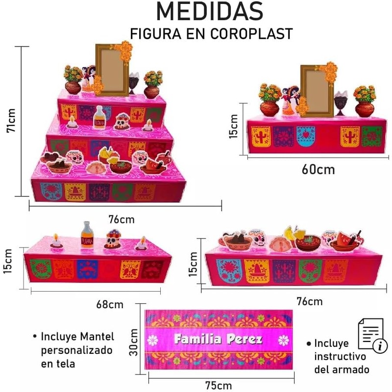 Altar Día de Muertos con 21 Figuras de Coroplast –