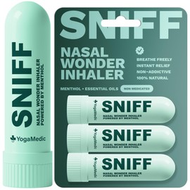 Sniff Nasal Sticks by YogaMedic - All Natural Refreshing Nasal Inhaler - Breathe Freely with Peppermint & Eucalyptus Oil Aromatherapy, Stress-Relief Inhaler, Portable Nose Sniffer Stick, 3 Pack