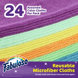 Fabuloso Microfiber Cleaning Cloths, Rainbow - Lint-Free, Scratch-Free Cleaning Cloths for Surfaces and Wood Furniture - Dustless Cloth for Bold and Bright Cleaning Experience, 24 Count