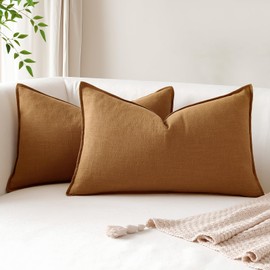 Sungeek Set of 2 Soft Linen Decorative Cushion Covers 30cm x 50cm Solid Farmhouse Throw Pillow Covers Boho Accent Cushion Cases for Sofa Couch Chair Bedroom Home Decor Pillowcases, Hazel