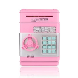 Auped Electronic Money Box for Girls, Money Box Password Piggy Bank Toy Festival Birthday for Kids (Pink)