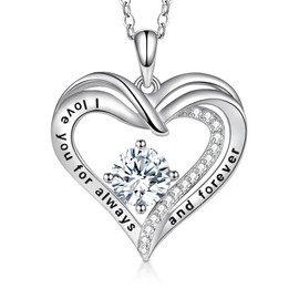 T400 Heart Necklaces for Women 925 Sterling Silver Birthstone Zirconia Necklace Christmas Birthday Anniversary Jewelry for Wife Mom Girlfriend (Apr)