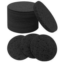 50-Count Large Compressed Facial Sponges for Estheticians,Daily Cleansing and Gentle Exfoliating- 100% Natural Cellulose Spa Sponge Perfect for Removing Dead Skin,Dirt and Makeup(Round 2.95",Black)