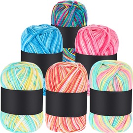 6 Pieces 50 g Crochet Yarn Multi Colored Acrylic Yarn Hand Knitting Yarn Color Yarn Weaving Yarn Crochet Thread (Pink, Yellow Green, Multicolor, Blue, Yellow Red, Yellow Green Pink, 3-Ply)