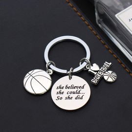Basketball Charm Keychain, Inspirational She Believed She Could So She Did Jewelry, Gifts for Women Basketball Players (Basketball Keychain)