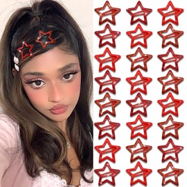 NAISKA 24Pcs Red Sequins Star Hair Clips Y2K Star Snap Hair Hair Barrettes for Women Cute Small Metal Clips for Hair Kawaii Metal Hair Pins Girls Barrettes for Hair 2000s Hair Accessories