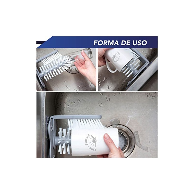 Cepillo Limpiador de Vasos y Botellas con Ventosas - Doble