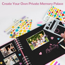 Photo Album for DIY 80 Black Pages, Photo Album for Gluing 28 x 20.5 cm, Photo Book for DIY with 5 Colour Markers, Vintage Photo Album for Wedding Guest Book Anniversary