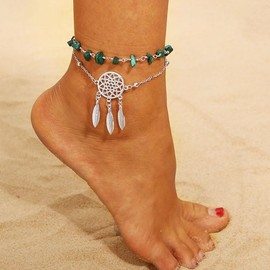 CASOLVX Layered Anklets Bracelets Boho Turquoise Anklet Dream Catcher Anklet Bracelet Beach Anklet Jewelry for Women