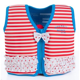 Konfidence Jacket - Our Original Premium Life Jacket/Swim Jacket for Children up to 7 Years, Swimming Aid for Children and Teenagers with Removable Floats (Martha Red Stripes, S)
