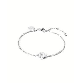 Purelei® Cuore Bracelet - Elegant Shamrock Pendant Cubic Zirconia Heart Anchor Chain Bracelet, One size, Stainless Steel, Agate