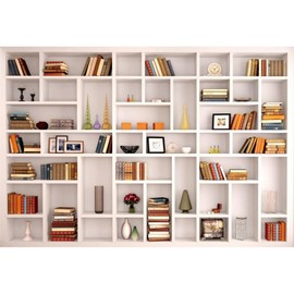 Xiaoterna 5x3ft Modern Bookshelf Backdrop Modern Simplicity White Bookcase Photography Background Library Bookcase Books Vase Office Video Conference Backdrop Kids Adults Portrait Photo Props