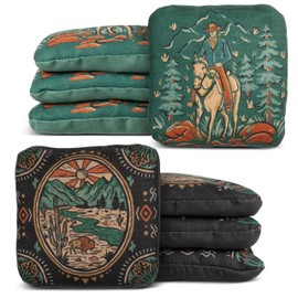 Play Platoon Tournament Series Cornhole Bags Set of 8 - Pro Style Dual Sided Slick and Sticky Side Bean Bags for Corn Hole Toss Game - Designed in USA - 4 Green & 4 Black (Horse & Buffalo)