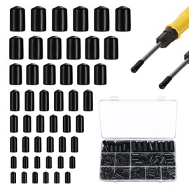 300Pcs Black Rubber End Caps Set, Round PVC Bolt Cover, Dust-Proof Tube Bolt Cap Cover, Pipe Rubber Screw Thread Protectors, Vinyl Flexible End Caps for Metal Chair Tips Screw(Inner Dia 1.5-10mm)