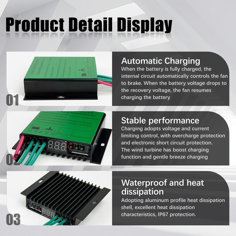 MPPT Wind Turbine Charger Controller, 12V/24V 500W Auto Match IP67