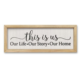 comurdyo This Is Us Sign Wall Decor 16"×6" Family for Living Room Vintage Framed Wooden Hanging Wall Art (Wood)