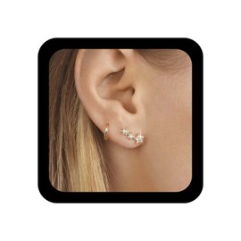 Yheakne Vintage Crystal Star Ear Climber Earrings Gold Small Huggie Hoop Earrings CZ Star Ear Crawler Earrings Tiny Thin Huggie Earrings Rhinestone Star Stud Earrings Jewellery for Women 2 Pieces,