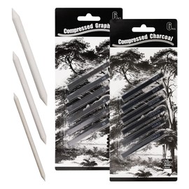 12 Pieces Graphite Material Sticks with 3 Blending Stumps, Square Compressed Charcoal Sticks Drawing Pencils Set for DIY Drawing Crafts, Sketching, Shading, Beginners and Artists