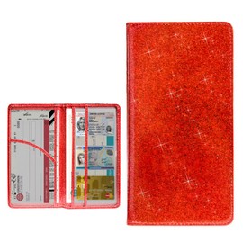 KVAEY Car Registration and Insurance Holder, Bling Premium Leather Auto Glove Box Document Organizer with Magnetic Shut, Waterproof Car Document Holder for Cards, Driver License (Red)