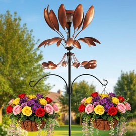 Yard Garden Wind Spinners - Large Outdoor Metal Wind Spinners with Stake, Yard Art Lawn Garden Decor Bronze-Colored Blade Rotator (25.5" W x 92.5" H)