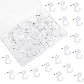 100Pcs Push Pin Hooks,Plastic Heads Pin Tacks Hooks,Thumbtacks with Hooks, Bulletin Board Hooks,for Cork Board, Bulletin Board, Map, Calendar, Wall Hangings,Transparent