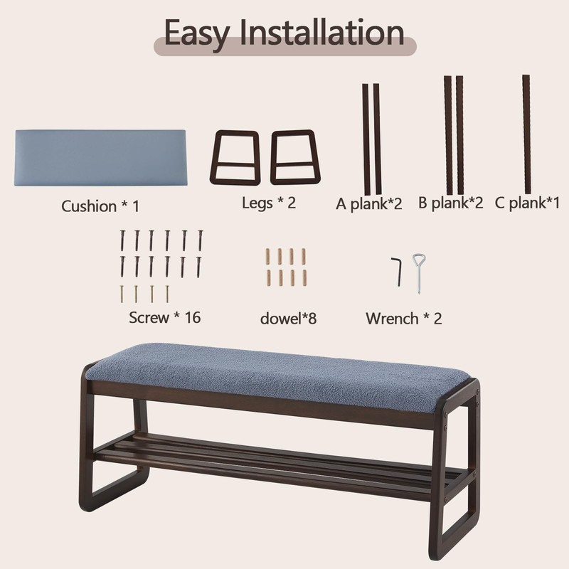 Achicsofar Shoe Rack Bench,2 Tier Solid Wooden Entryway Bench with