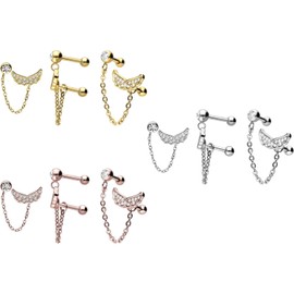 Piercingline® Surgical Steel Balls with Brass Design and Clear Crystal Necklace Wings silver colours