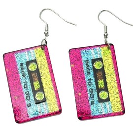 Colorful Acrylic Cassette Tape Dangle Drop Earrings Retro 70'S 80'S Resin Radio Tape Neon Earrings for Women 80's Outfit Glow Party Jewelry Gifts (Style Q)