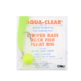 Aqua-Clear, Blood Worm Teaser Rig, Striped Bass/Rockfish/Drum, 7/0 Nickel Octopus Hook, AFW Swivel, 60 lb / 27.2 Grand Slam Mono, T-Standoff, Chrtrse Float, Chrtrse Hair